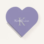 Lavender Paars Script Monogram Naam Hartvorm Notitieboek (Voorkant)