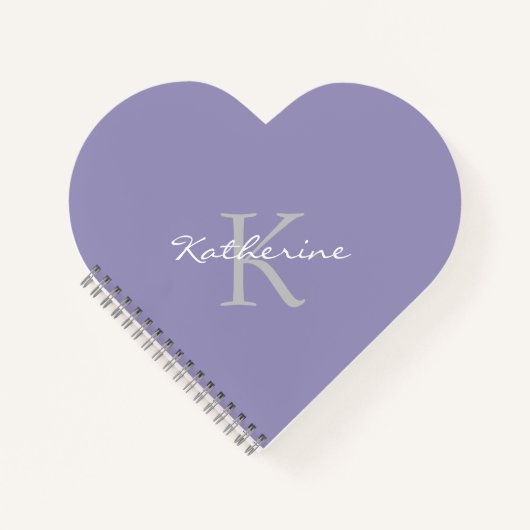 Lavender Paars Script Monogram Naam Hartvorm Notitieboek (Voorkant)