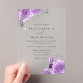 Lavender Paars & Silver Floral Elegant Wedding Acryl Uitnodigingen (Insitu (Draagbaar))
