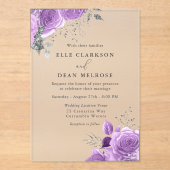 Lavender Paars & Silver Floral Elegant Wedding Acryl Uitnodigingen (Voorkant)
