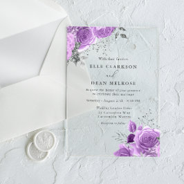Lavender Paars & Silver Floral Elegant Wedding Acryl Uitnodigingen