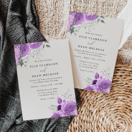 Lavender Paars & Silver Floral Elegant Wedding Kaart