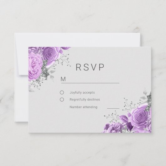 Lavender Paars & Silver Floral Elegant Wedding RSVP Kaartje (Voorkant)