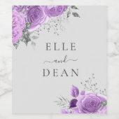 Lavender Paars & Silver Floral Elegant Wedding Wijn Etiket (Enkel label)