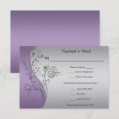  Lavender Paars Silver Floral RSVP Kaartje (Voorkant / Achterkant)