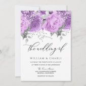 Lavender Paars & Silver Floral Sparkle Wedding Kaart (Voorkant)