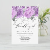 Lavender Paars & Silver Floral Sparkle Wedding Kaart (Staand voorkant)