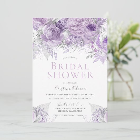 Lavender Paars Silver floral Vrijgezellenfeest Kaart (Staand voorkant)