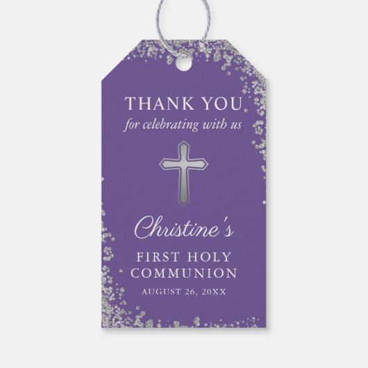 Lavender Paars Silver Glitter First Community Cadeaulabel (Achterkant)