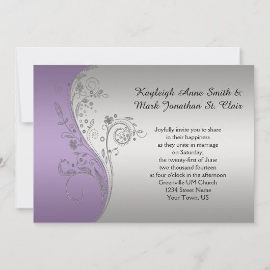  lavender Paars Silver Wedding Uitnodiging (Voorkant)