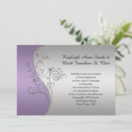  lavender Paars Silver Wedding Uitnodiging (Staand voorkant)