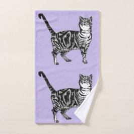 Lavender Paars Tabby Cat Cats Girls Hand Towel Handdoek