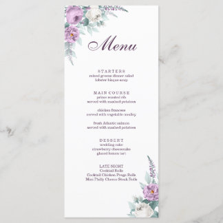 Lavender Paars Wedding Menu Kaart