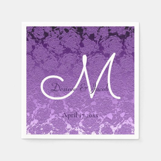 Lavender Paars White Elegant Wedding Monogram Servet (Voorkant)
