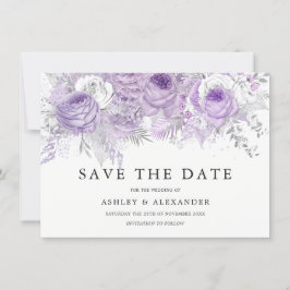 Lavender Paars White Silver Flower Save the Date