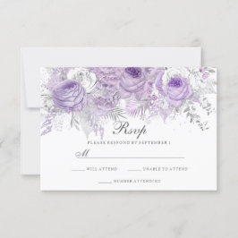 Lavender Paars White Silver Flower Wedding RSVP Kaartje