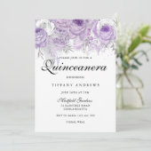 Lavender Paars White Silver Flowers Quinceanera Kaart (Staand voorkant)