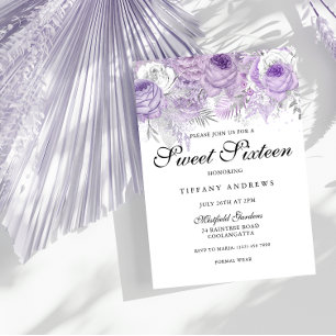 Lavender Paars White Silver Flowers Sweet 16 Kaart