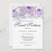 Lavender Paars White Silver Flowers Sweet 16 Kaart (Voorkant)