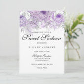 Lavender Paars White Silver Flowers Sweet 16 Kaart (Staand voorkant)