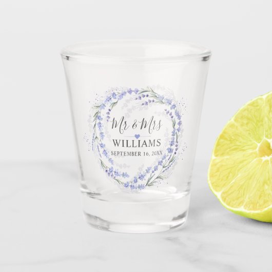 Lavender Paars Wreath Mr. en Mrs. Shot Glas (Voorkant)