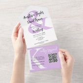 Lavender Paarse Ampersand QR Code All In One Uitnodiging (Afscheurbaar)