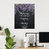 Lavender paarse bloemetjesbruiloft welkomstbord poster (Thuiskantoor)