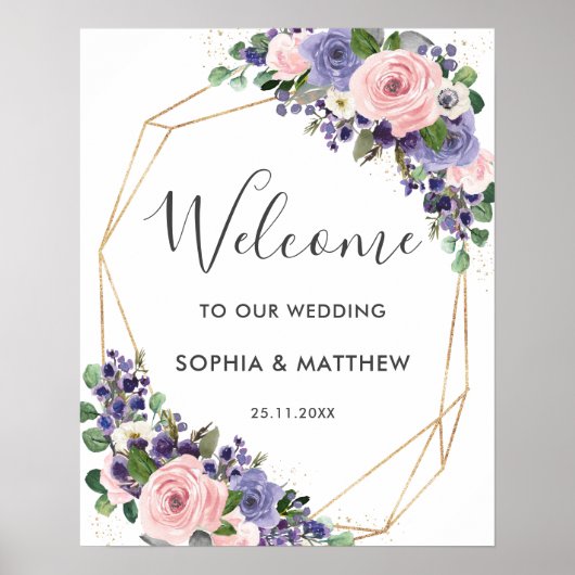 Lavender Paarse Blush Pink Floral Weddenschap Welk Poster (Voorkant)