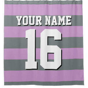 Lavender Paarse Charcoal Sports Jersey Stripe Douchegordijn