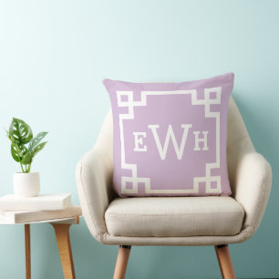 Lavender Paarse Custom Greek Key Monogram Initiale Kussen