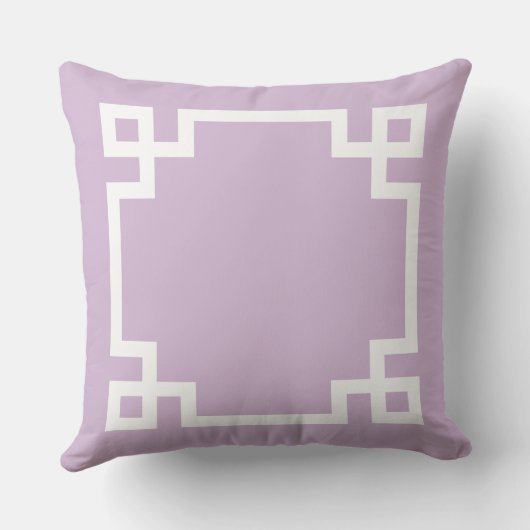Lavender Paarse Custom Greek Key Monogram Initiale Kussen (Achterkant)