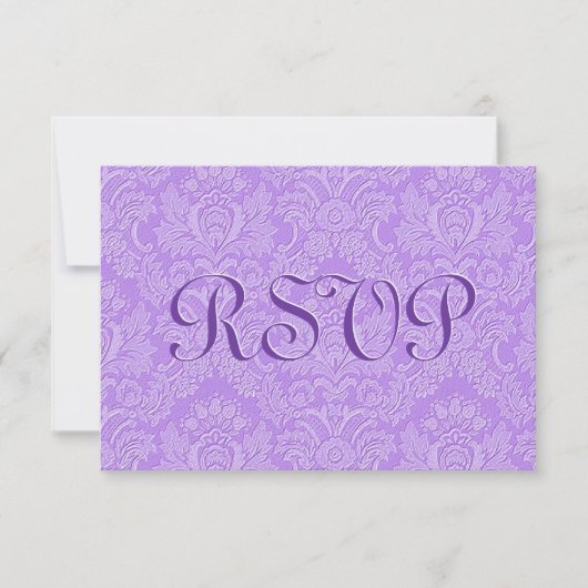 Lavender Paarse Custom RSVP Damask Wedding V044 Kaartje (Voorkant)