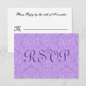 Lavender Paarse Custom RSVP Damask Wedding V044 Kaartje (Voorkant / Achterkant)