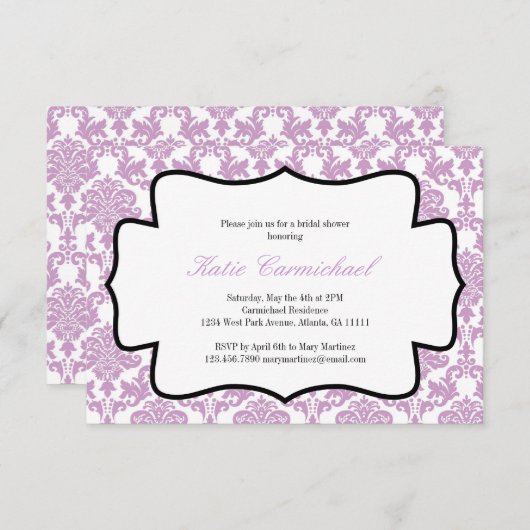 Lavender Paarse Damask Uitnodiging (Voorkant / Achterkant)