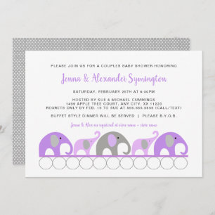 Lavender Paarse Elephants Couples girl Baby shower Kaart