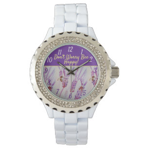 Lavender Paarse Floral Art maakt zich geen zorgen Horloge