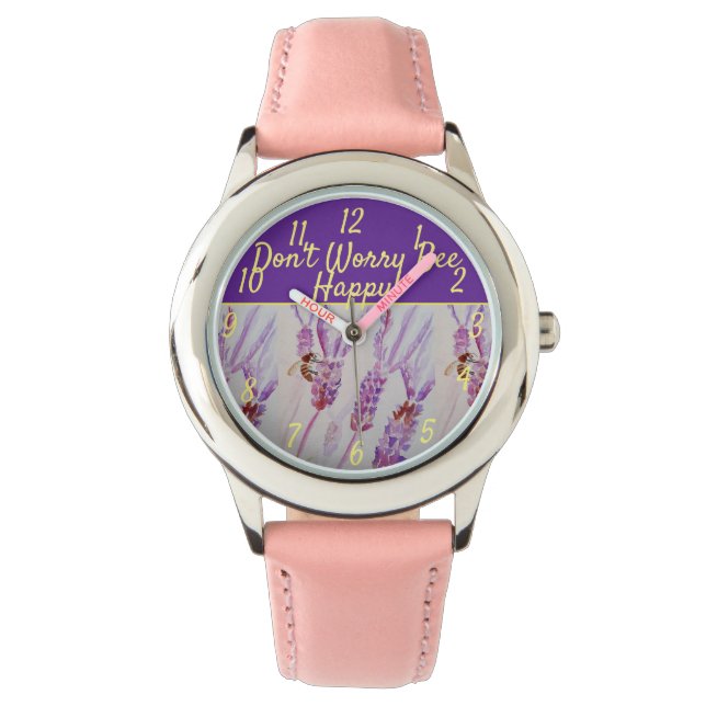 Lavender Paarse Floral Art maakt zich geen zorgen  Horloge (Voorkant)