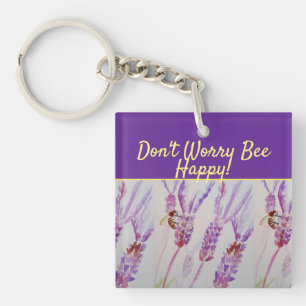 Lavender Paarse Floral Art maakt zich geen zorgen  Sleutelhanger