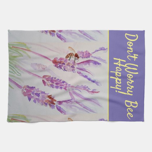 Lavender Paarse Floral Art maakt zich geen zorgen  Theedoek (Horizontaal)