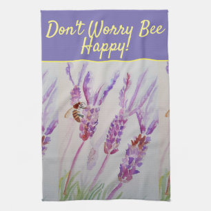Lavender Paarse Floral Art maakt zich geen zorgen Theedoek
