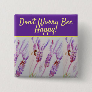 Lavender Paarse Floral Art maakt zich geen zorgen  Vierkante Button 5,1 Cm