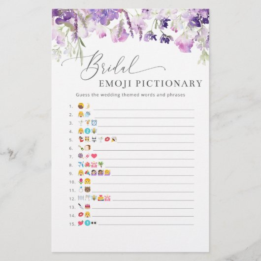 Lavender paarse floral bridal emoji pictionary (Voorkant)
