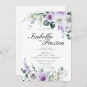 Lavender Paarse Floral Elegant Lilies Wedding Kaart (Voorkant / Achterkant)