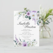 Lavender Paarse Floral Elegant Lilies Wedding Kaart (Staand voorkant)