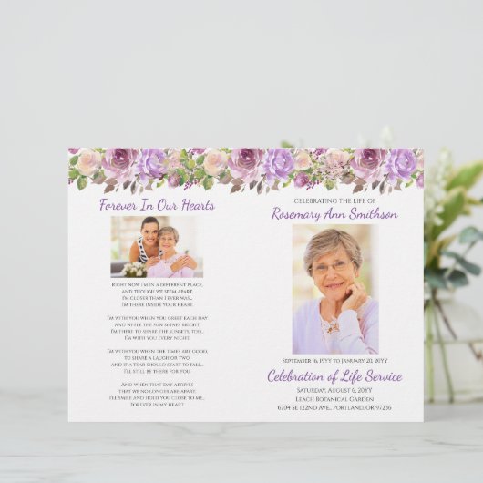 Lavender Paarse Floral Funeral Flyer Sjabloon (Staand voorkant)