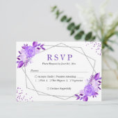 Lavender Paarse Floral Grey Lijst Wedding RSVP (Staand voorkant)
