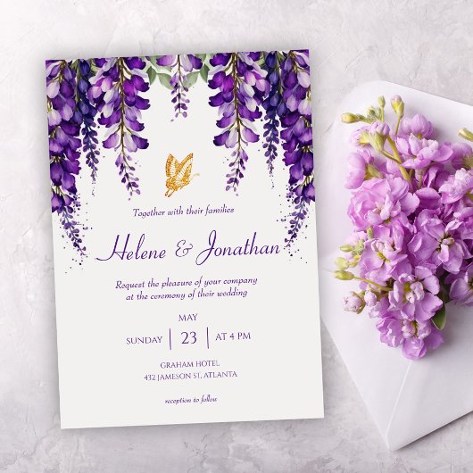 Lavender Paarse Floral Modern Elegant Wedding Kaart