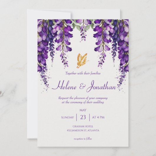 Lavender Paarse Floral Modern Elegant Wedding Kaart (Voorkant)