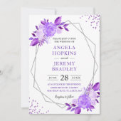 Lavender Paarse Floral Modern Silver Lijst Wedding Kaart (Voorkant)