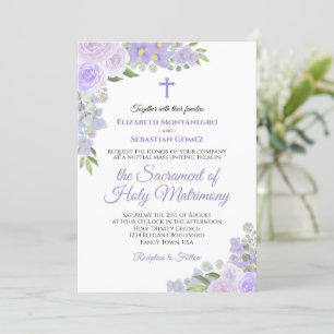 Lavender Paarse Floral Moderne katholieke bruiloft Kaart